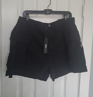 Fashion Nova Black Utility Cargo Shorts with Ring Hardware
